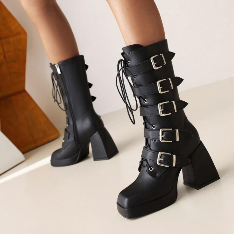 Sarah Express Square Toe Buckle Ankle Boots