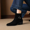 Sarah Express Women's Retro Satin Chunky Heel Boots Black Single