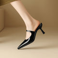 Sarah Express Patent Leather Pointed Toe Stiletto Mules Black