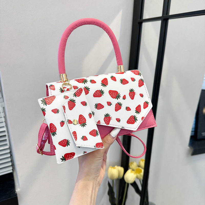 Sarah Express Strawberry Print Structured Crossbody Shoulder Bag