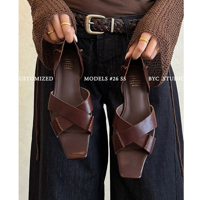 Sarah Express Handmade Crisscross Flat Leather Sandals
