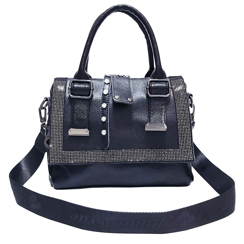 Sarah Express Rhinestone Embellished Soft Leather Handbag Black