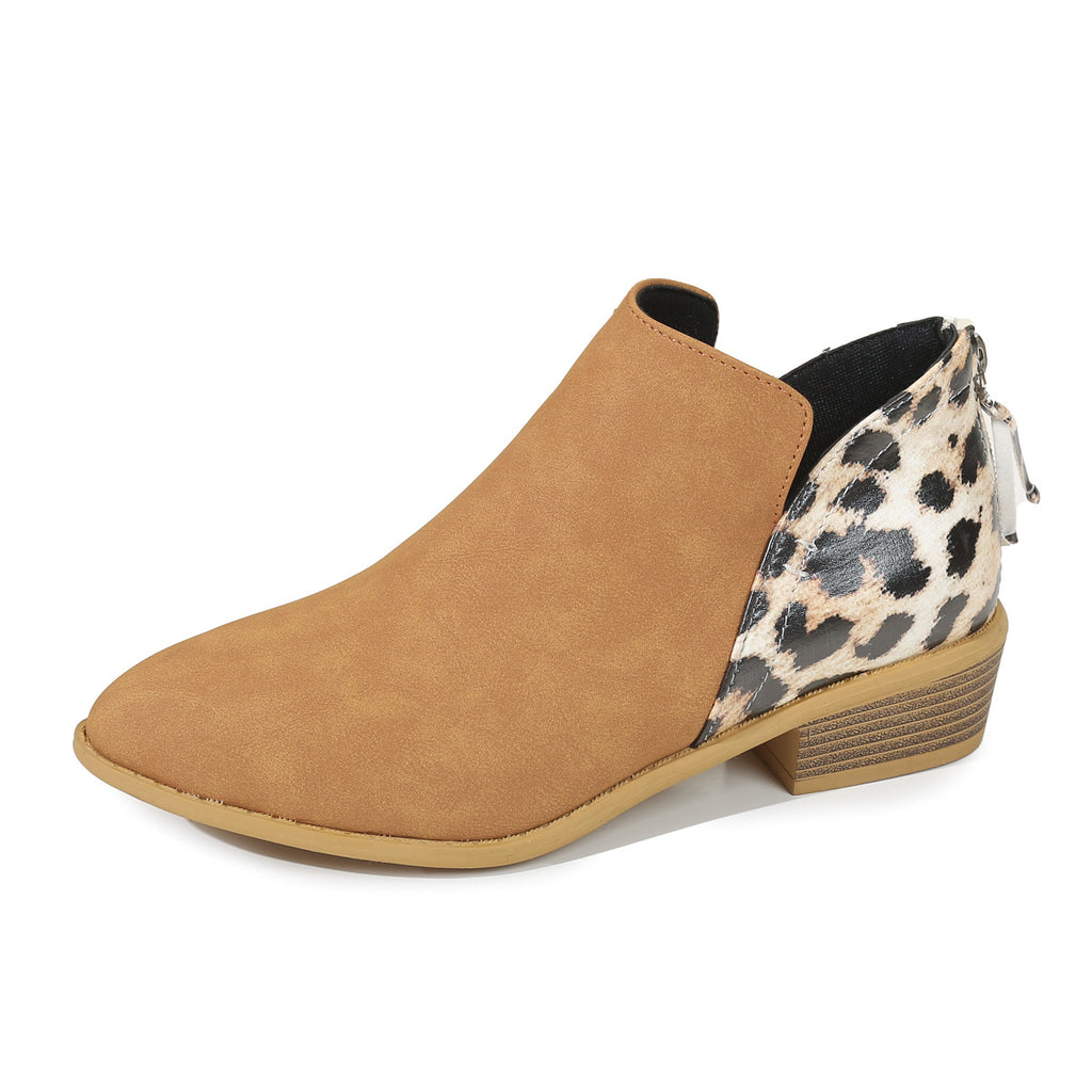 Sarah Express Leopard Print Suede Chunky Heel Boots