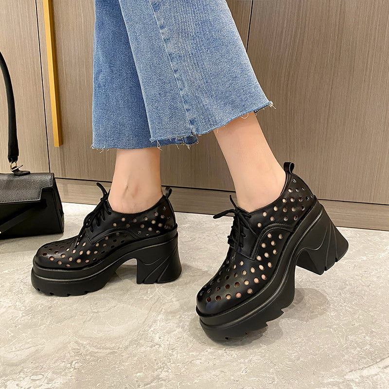Sarah Express Platform Lace Up Cutout Fashion Shoes