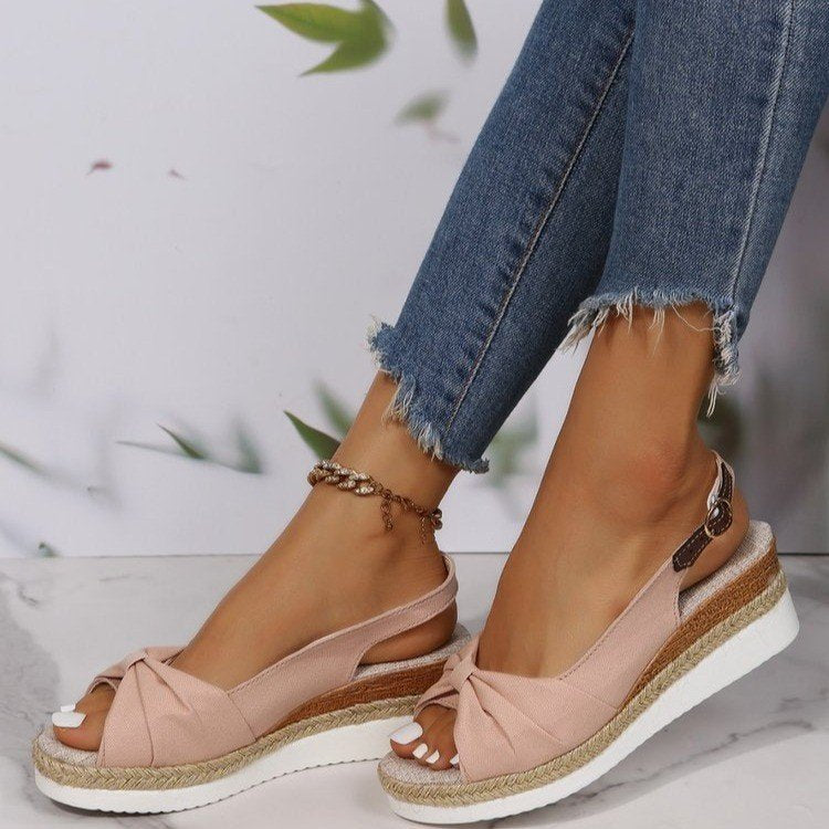 Sarah Express Jute-Strap Bow Detail Wedge Sandals