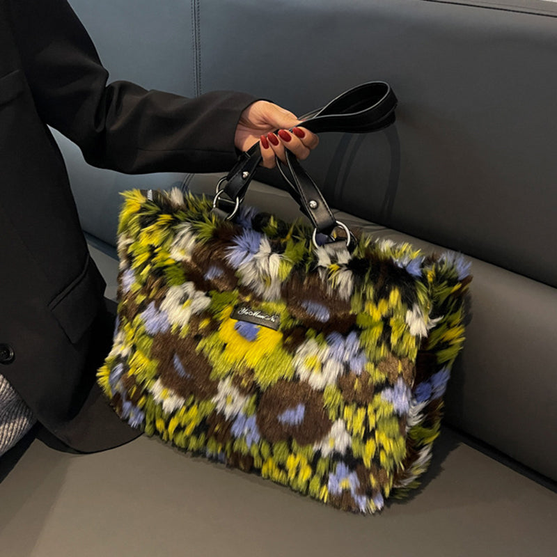 Sarah Express Plush Floral Shoulder Tote Bag