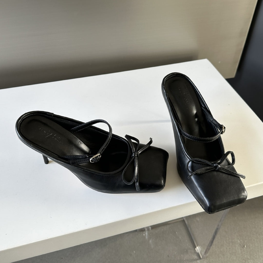 Sarah Express Square Toe Stiletto Mule Heels Black