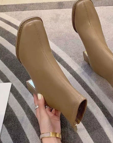 Sarah Express Chunky Heel Ankle Boots with Back Zipper
