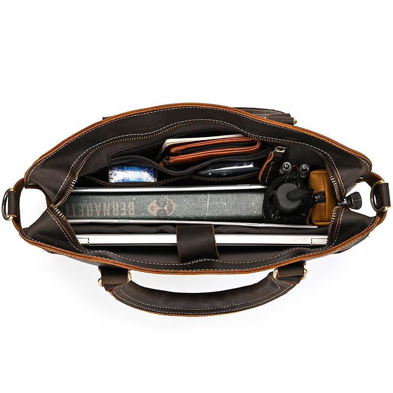Sarah Express Retro Crazy Horse Leather Business Briefcase