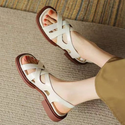 Sarah Express Patent Leather Square Toe Cross Strap Sandals
