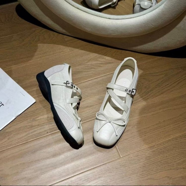 Sarah Express Square Toe Bow Mary Jane Flats White
