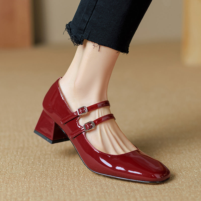 Sarah Express Square Toe Chunky Heel Office Pumps