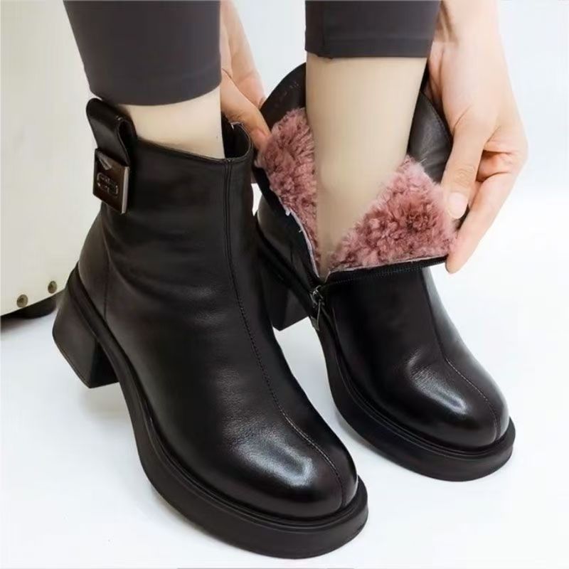 Sarah Express Women's Chunky Block Heel Ankle Boots Black With Velvet Lining