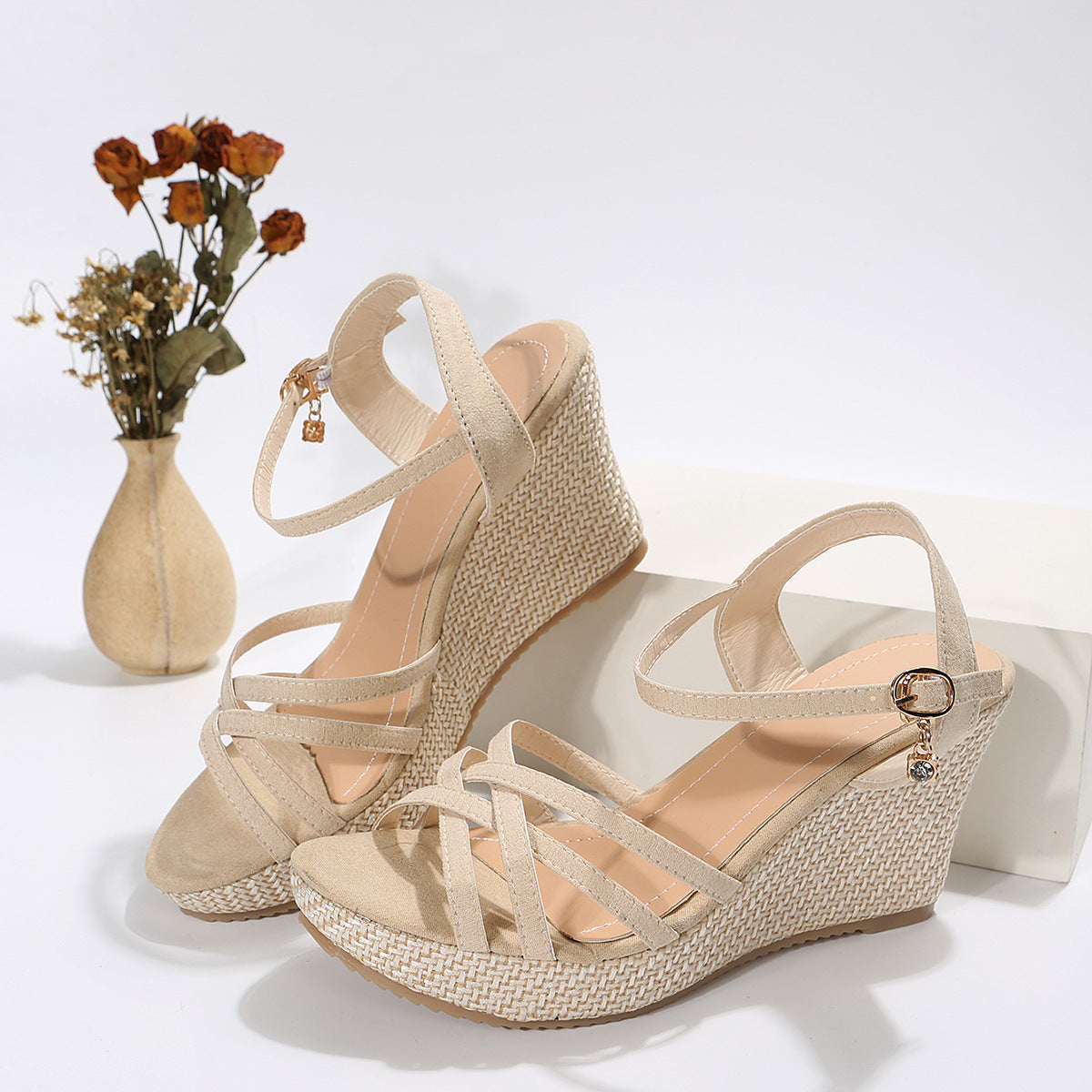 Sarah Express Women's Strappy Wedge Sandals