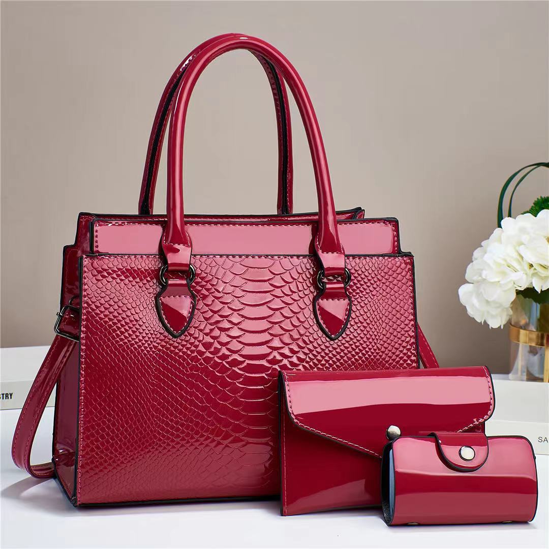 Sarah Express 3-Piece Structured PU Leather Handbag Set Rose Red 28x13x23