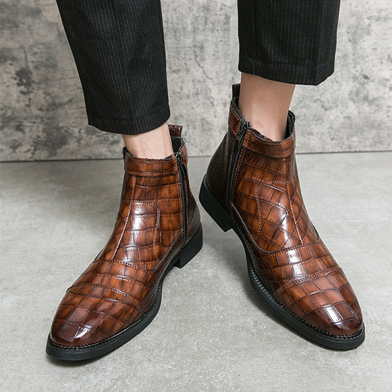 Sarah Express Men's Crocodile Pattern Pointed Toe Boots