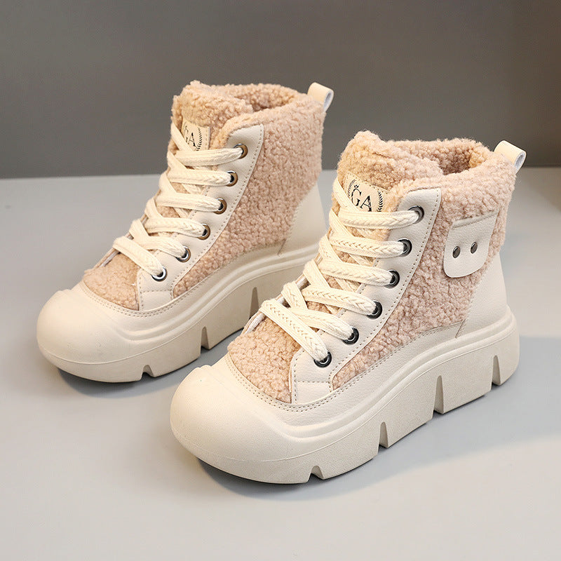 Sarah Express Lace-Up Cashmere Lined High-Top Snow Boots Khaki