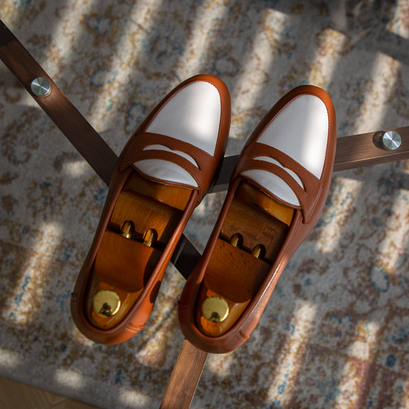 Sarah Express Men's Two-Tone Leather Penny Loafers