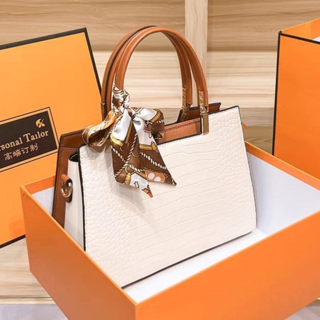 Sarah Express Structured Crocodile-Grain Apricot Crossbody Bag