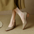 Sarah Express Women's Sheepskin Pointed Toe Chunky Heels Gray