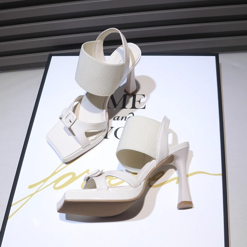 Sarah Express Suede Square Toe Stiletto Sandals