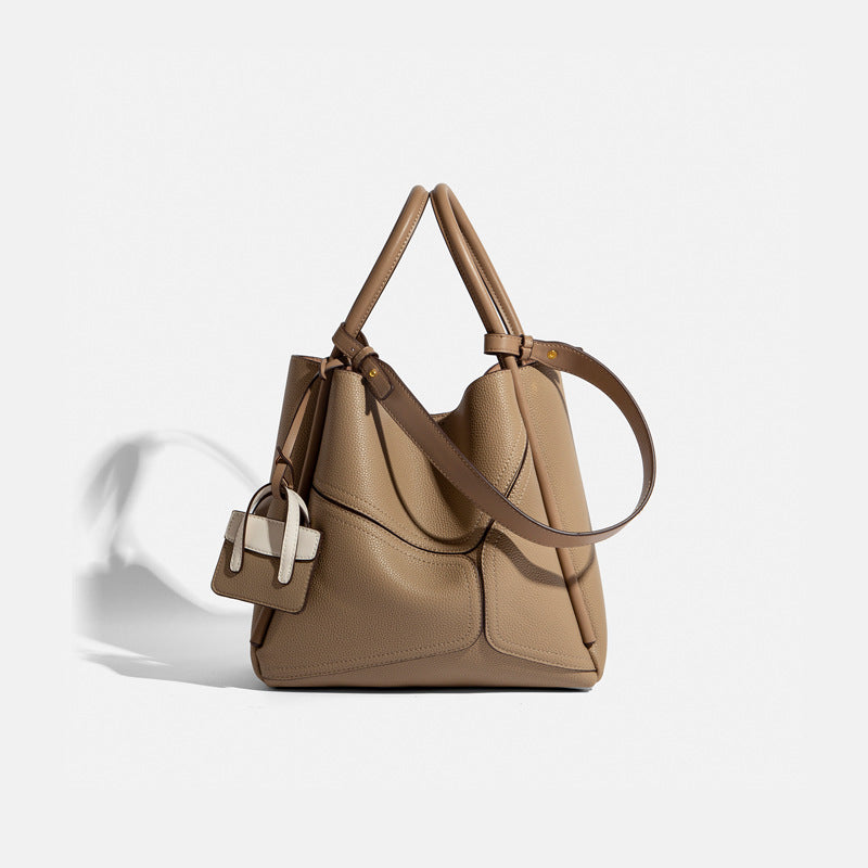 Sarah Express Structured Leather Bucket Tote Crossbody Bag Elephant Gray