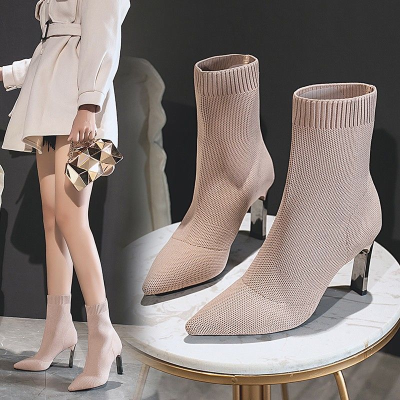 Sarah Express Pointed Toe High Heel Sock Boots