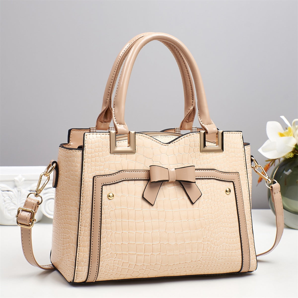 Sarah Express Structured PU Leather Tote Clutch Set