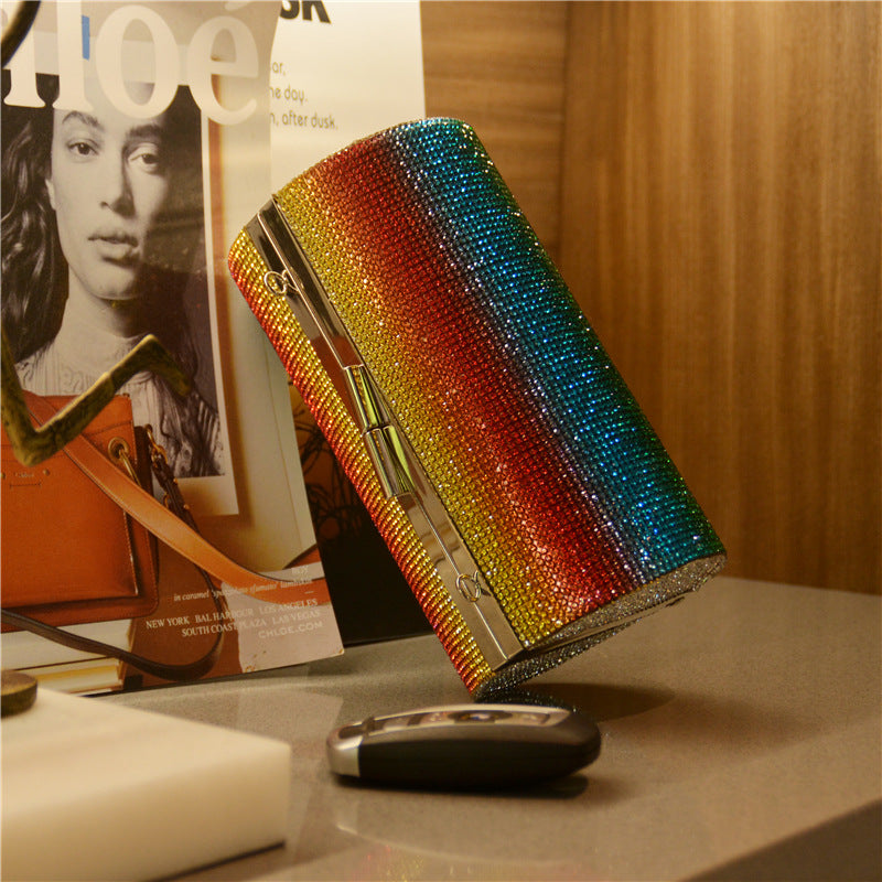 Sarah Express Rainbow Gradient Rhinestone Evening Clutch Bag