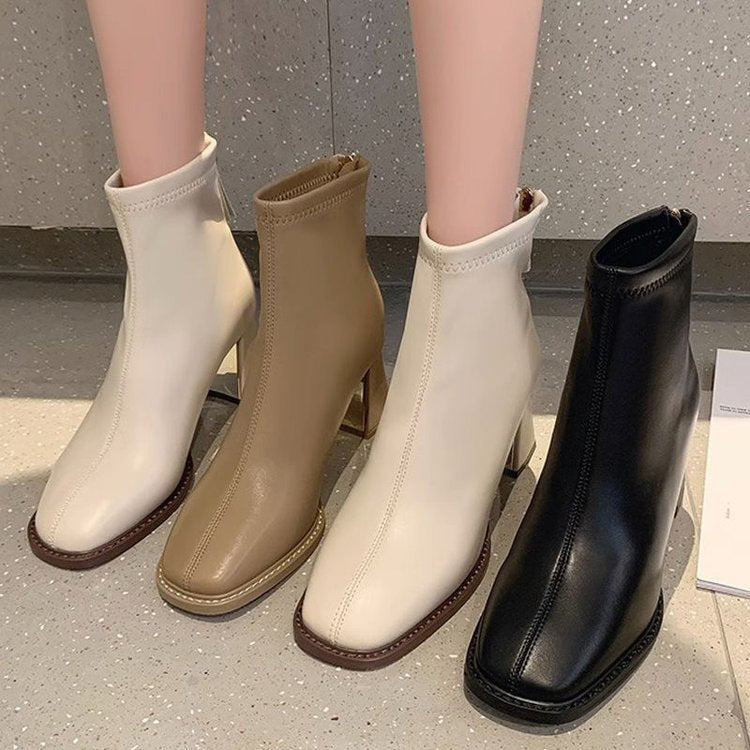 Sarah Express Chunky Heel Ankle Boots with Back Zipper