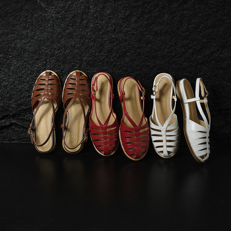 Sarah Express Full Grain Leather Woven Roman Sandals