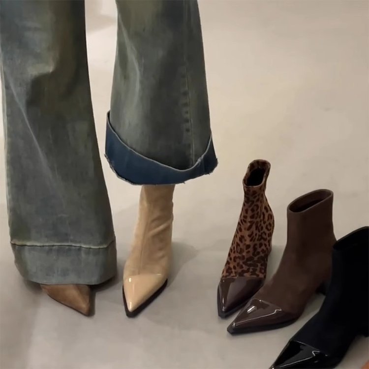 Sarah Express Chunky Heel Pointed Toe Ankle Boots