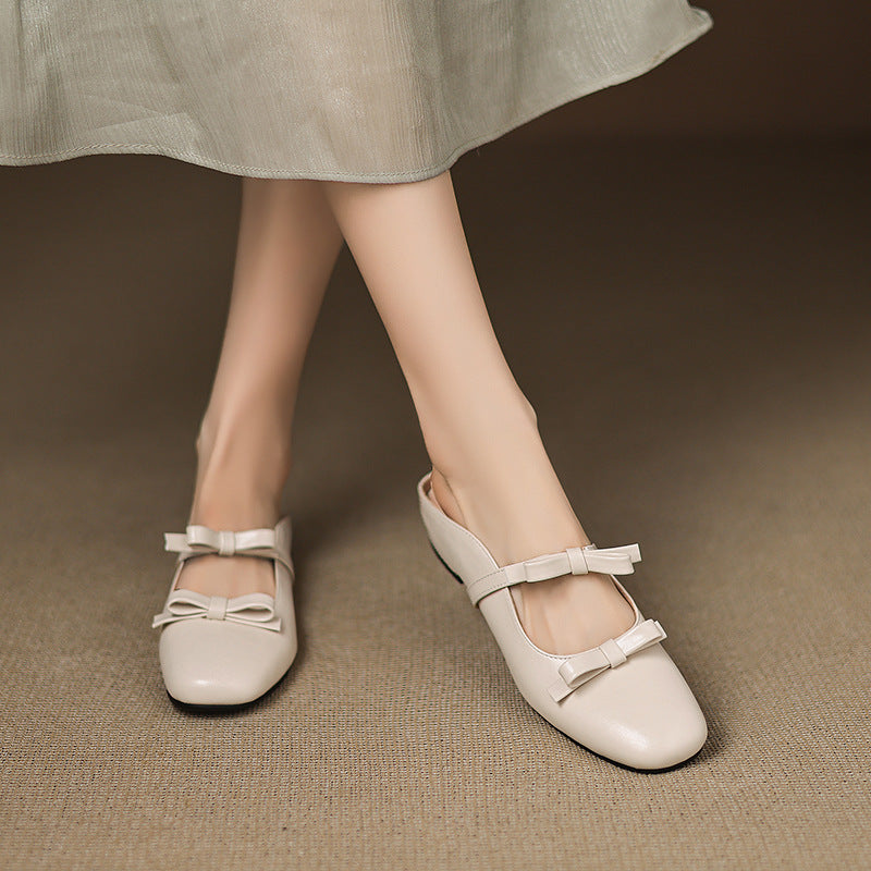 Sarah Express Bow-tied Square-toe Flat Mules