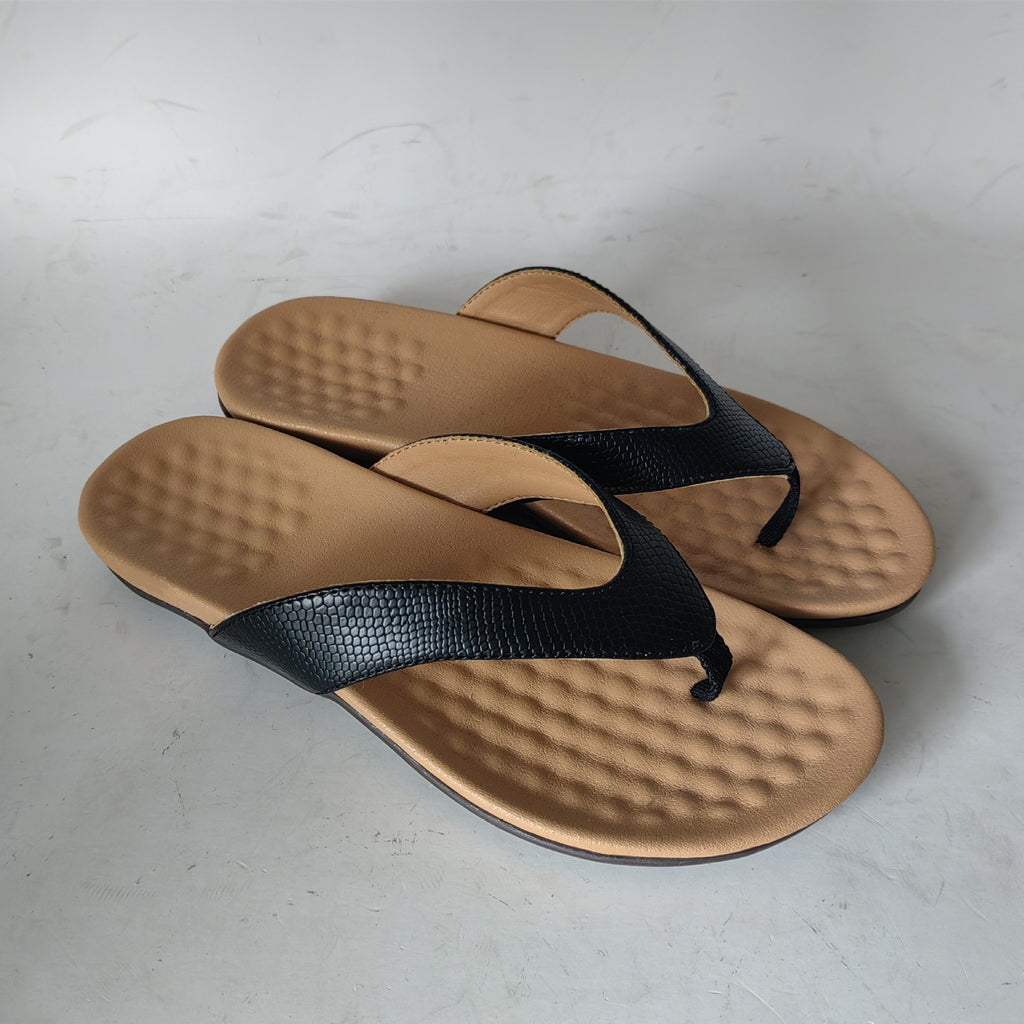 Sarah Express Women's Casual Textured Thong Sandals Black