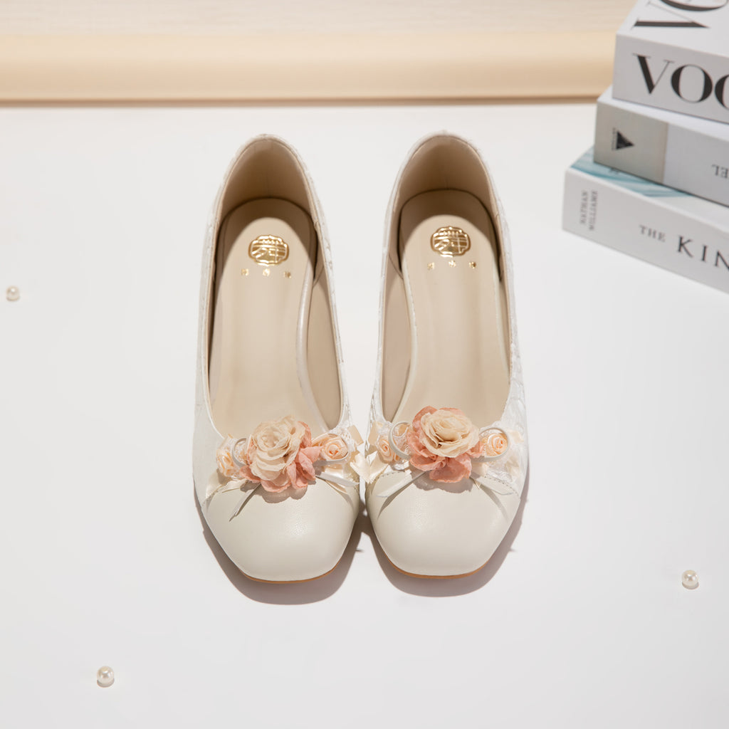 Sarah Express Floral Jacquard Square Toe Block Heels