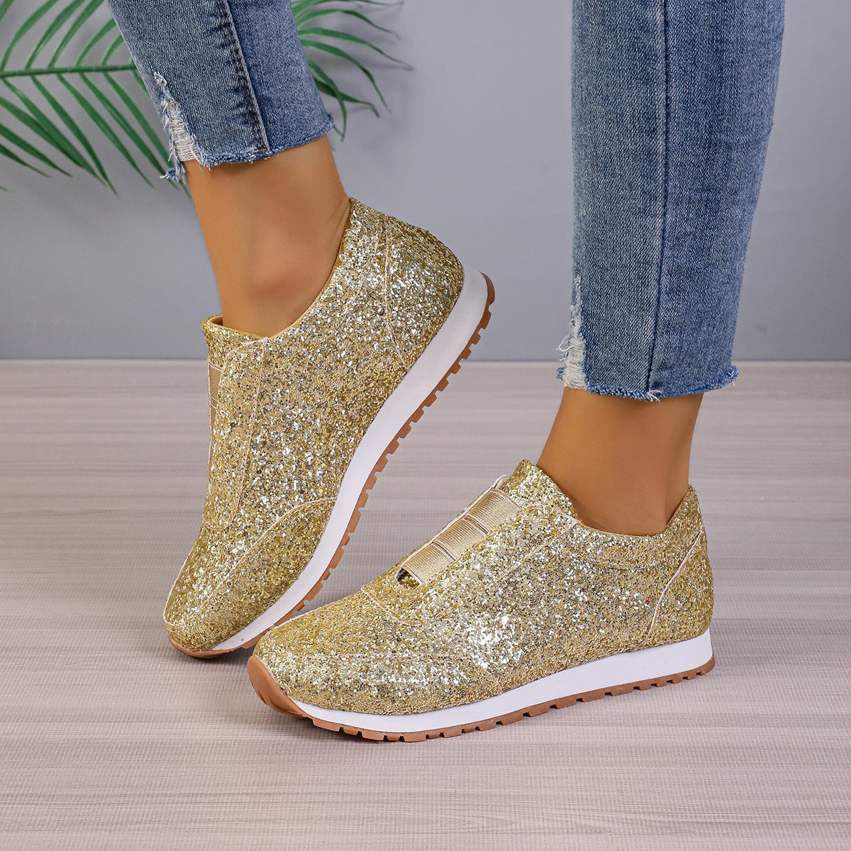Sarah Express Women's Sequined Round-Toe Slip-On Flats