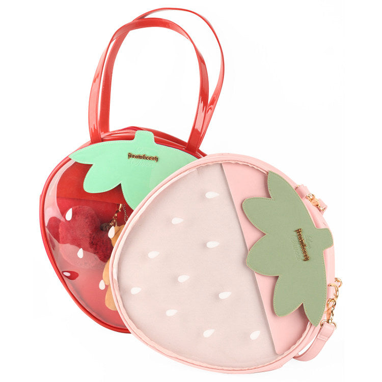 Sarah Express Strawberry Print Transparent Shoulder Tote Bag
