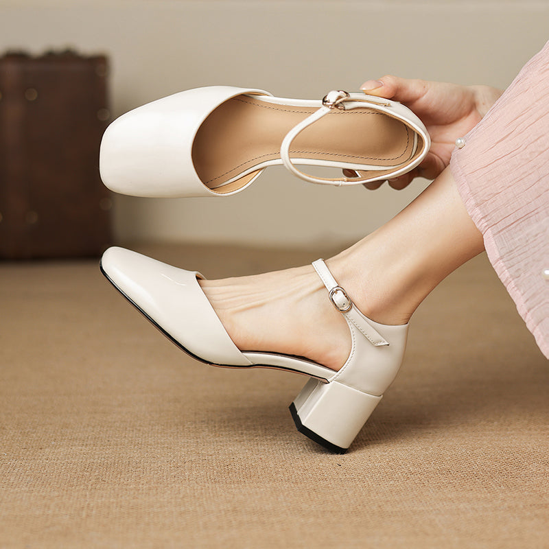 Sarah Express Full-Grain Cowhide Mary Jane Block Heels