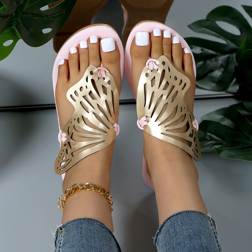 Sarah Express Butterfly Cutout Flat Slide Sandals