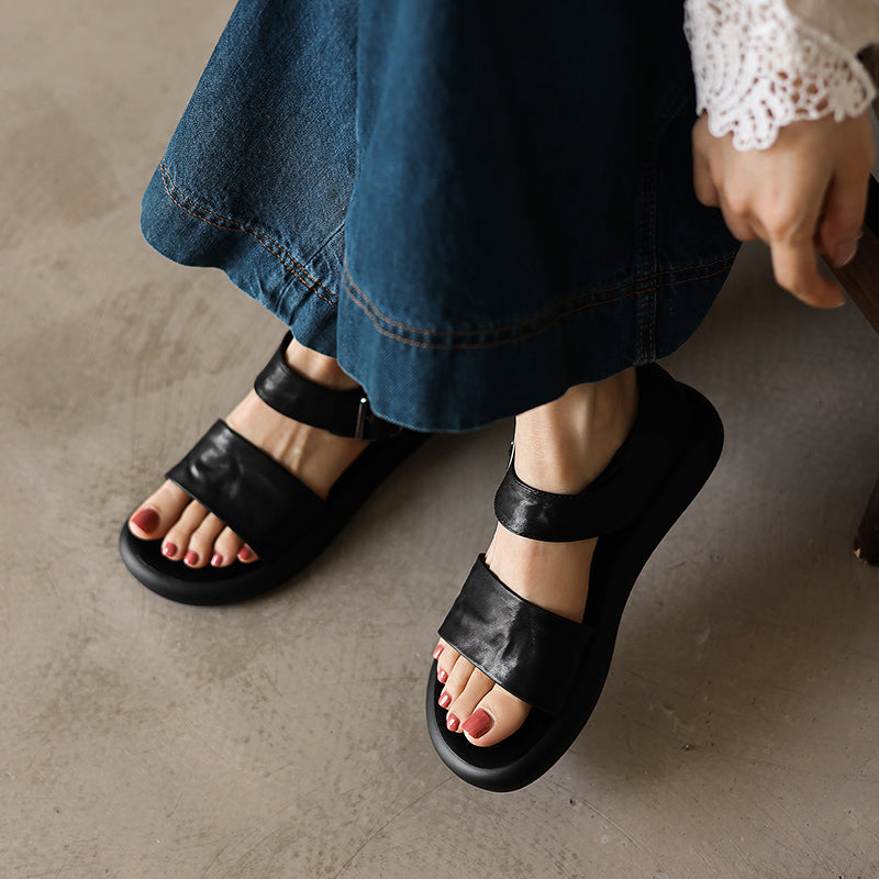 Sarah Express Washed Leather Two-Strap Platform Sandals