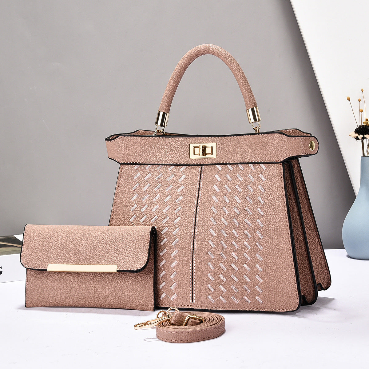 Sarah Express 2-in-1 Structured Bucket Bag Set Pink