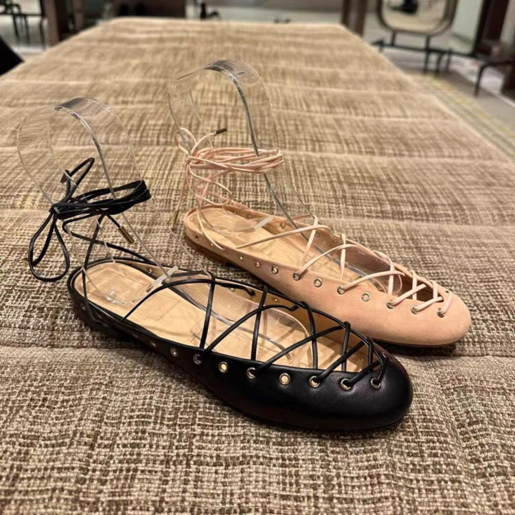 Sarah Express Women's Cross-Strap Leather Ballet Flats