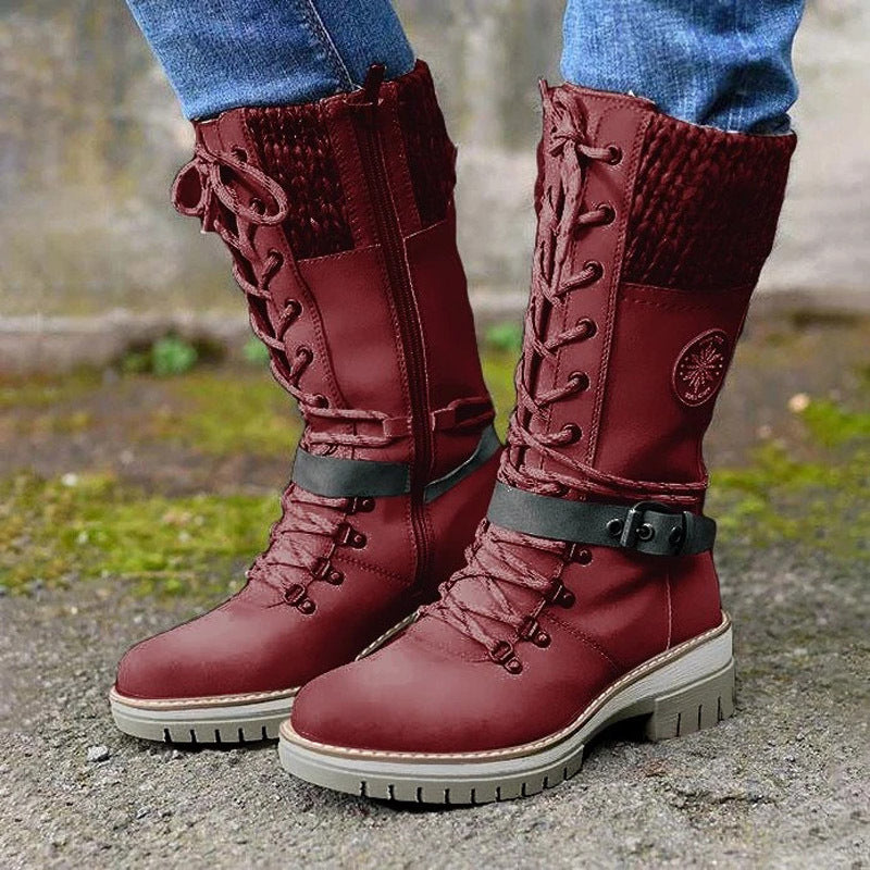 Sarah Express Women's Round-Toe Square-Heel Buckle Boots