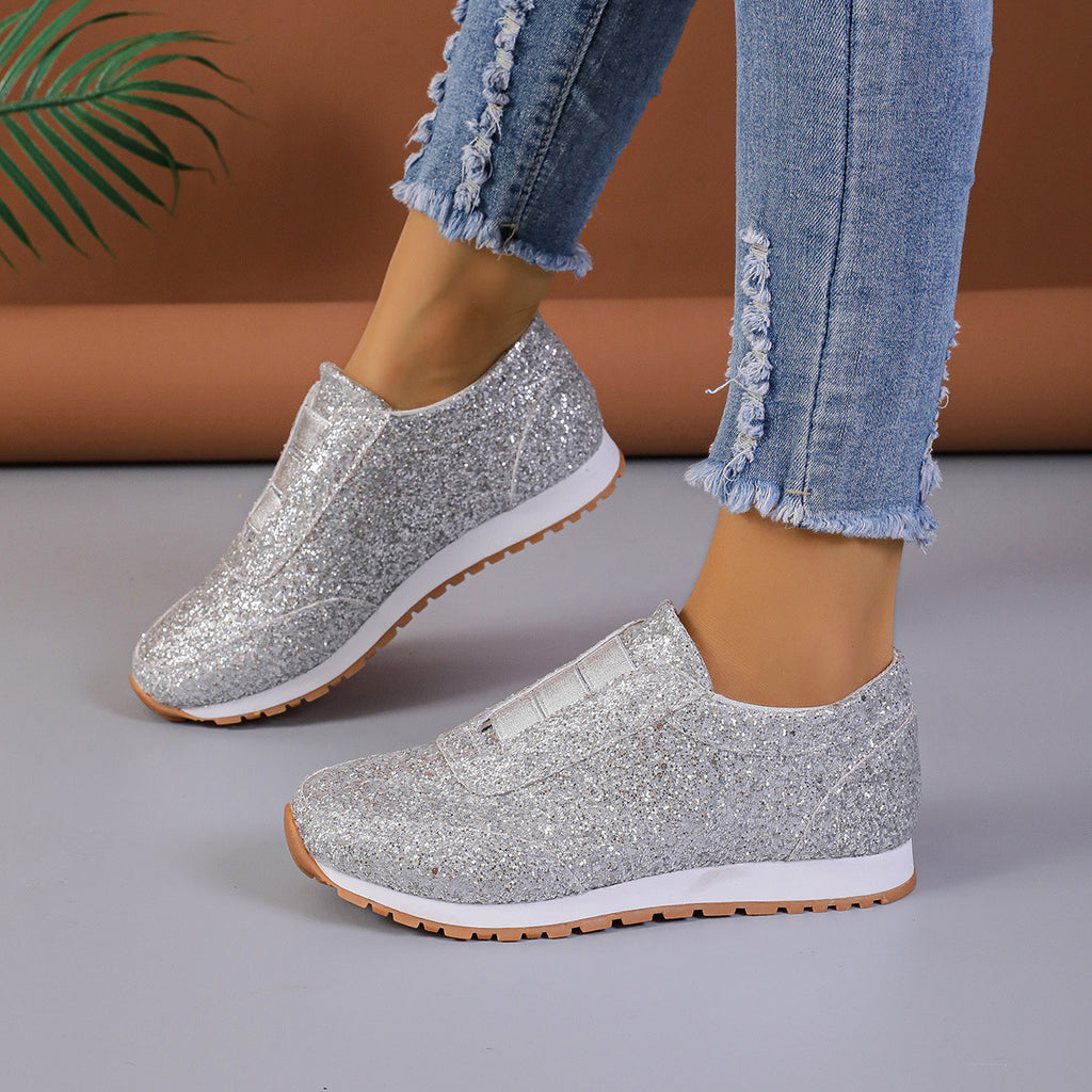 Sarah Express Women's Sequined Round-Toe Slip-On Flats
