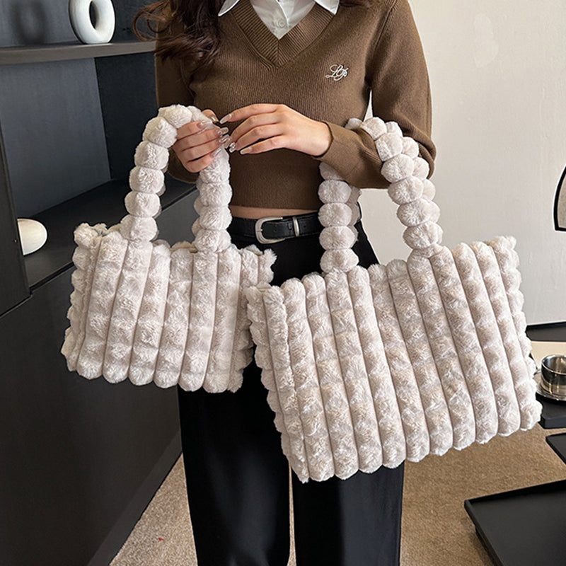 Sarah Express Plush Quilted Plaid Tote Bag