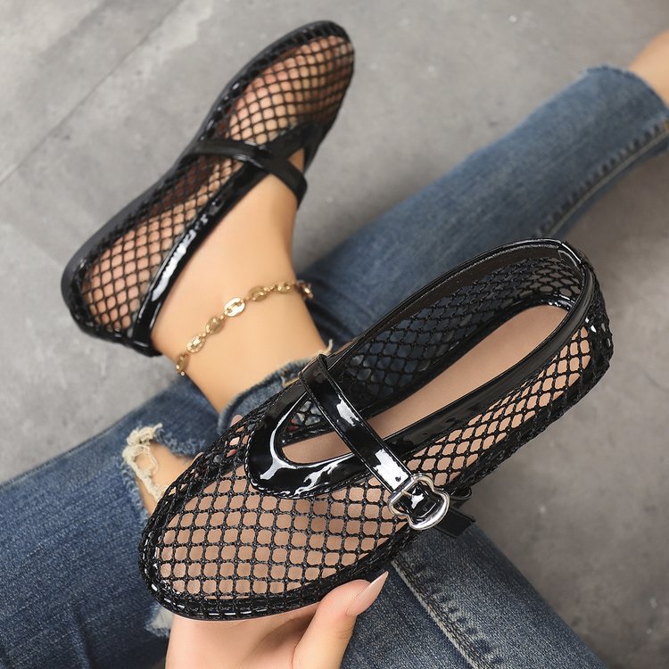 Sarah Express Breathable Mesh Slip-On Ballet Flats Black Without Buckle