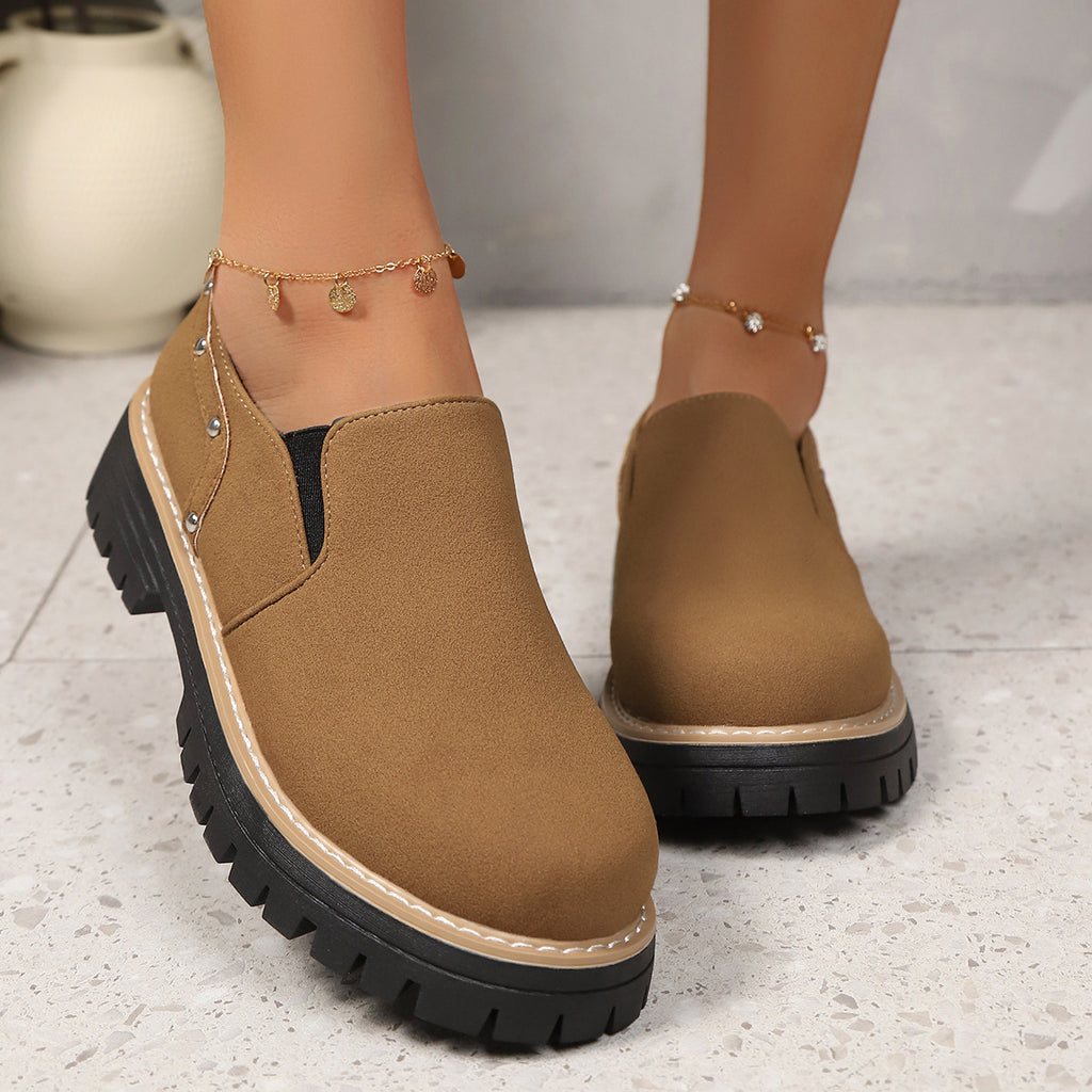 Sarah Express Women's Rivet Slip-On Chunky Heel Shoes