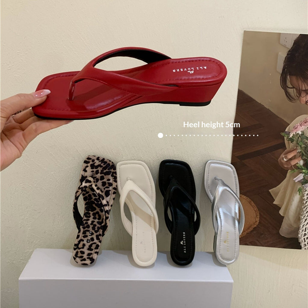 Sarah Express French Style Square Toe Wedge Sandals