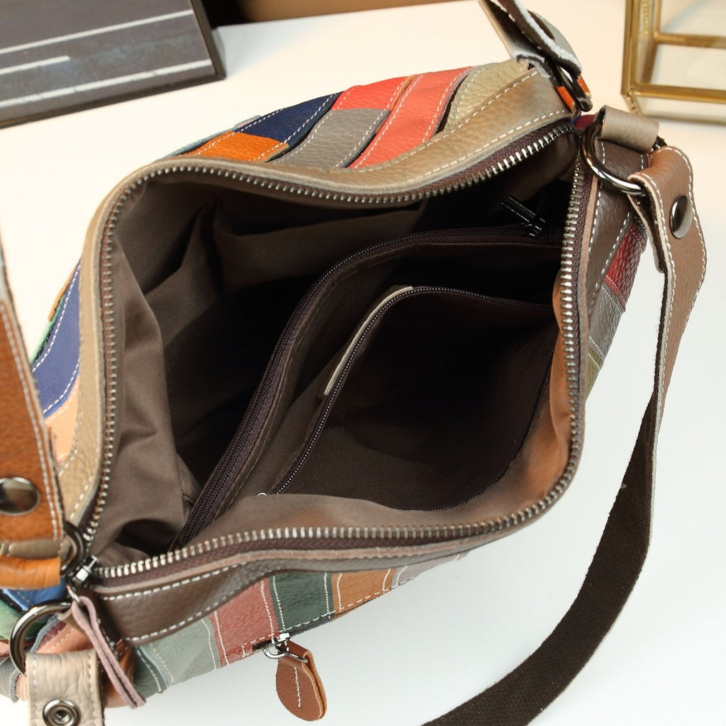 Sarah Express Geometric Patchwork Leather Shoulder Bag