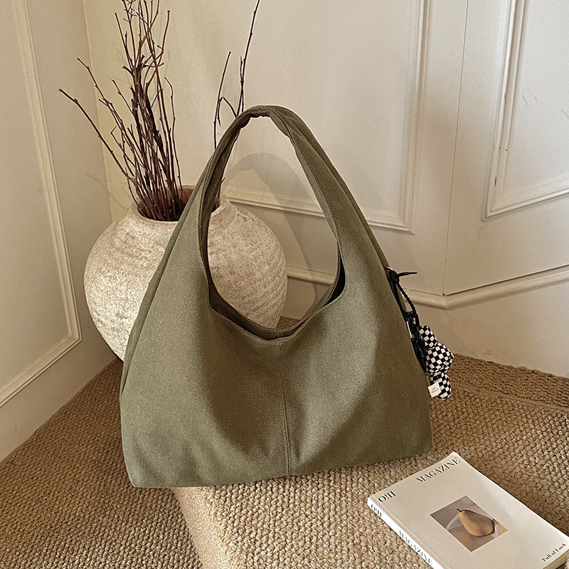 Sarah Express Casual Canvas Patchwork Shoulder Bag Green With Pendant